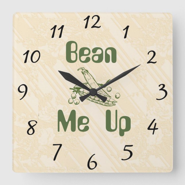 Bean Me Up Wall Clock Quadratische Wanduhr (Vorderseite)