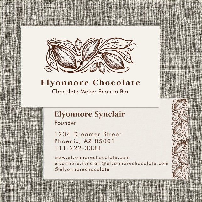 Bean to Bar Chocolate Maker Elegant Cocoa Design Visitenkarte (Von Creator hochgeladen)