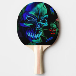 Beängstigend Badass Neon Blue Aquamarin Skull Name Tischtennis Schläger