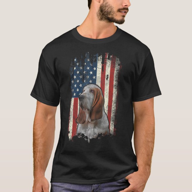 Beängstigend Basset Hound American Flag Patriotic  T-Shirt (Vorderseite)