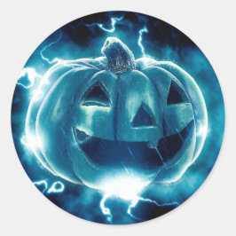 Beängstigend Black and Blue Pumpkin Halloween Runder Aufkleber