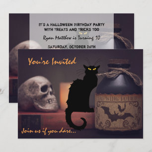 Beängstigend Black Cat n Skull Halloween Geburtsta Einladung