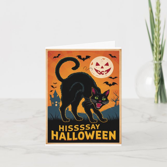 Beängstigend Black Cat Spooky Kitten Hissssay Hall Karte (Vorderseite)