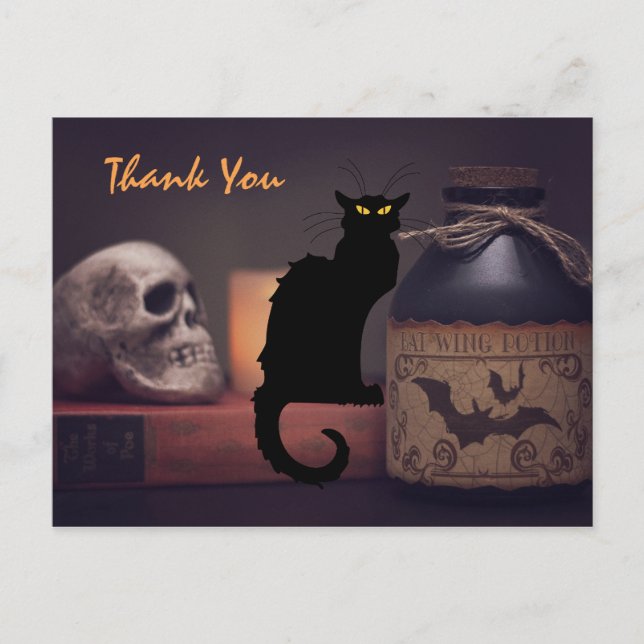 Beängstigend Black Cat und Skull Halloween Vielen  Postkarte (Vorderseite)
