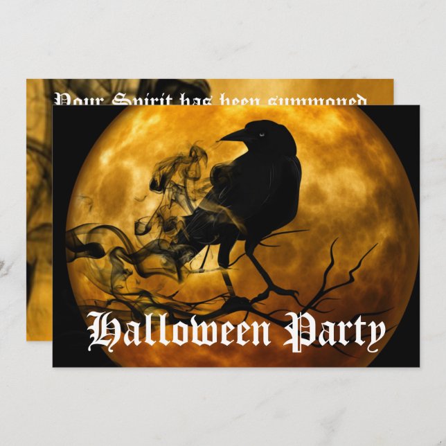 Beängstigend Black Raven Full Moon Halloween-Party Einladung (Vorne/Hinten)