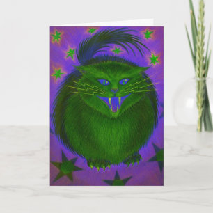 Beängstigend Cat Green "Happy Halloween"-Grüße Karte