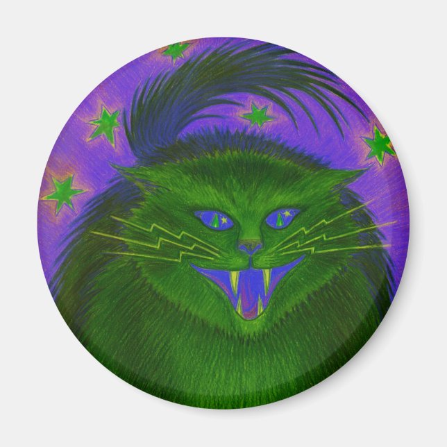 Beängstigend Cat Green Kühlschrankmagnet (Vorne)