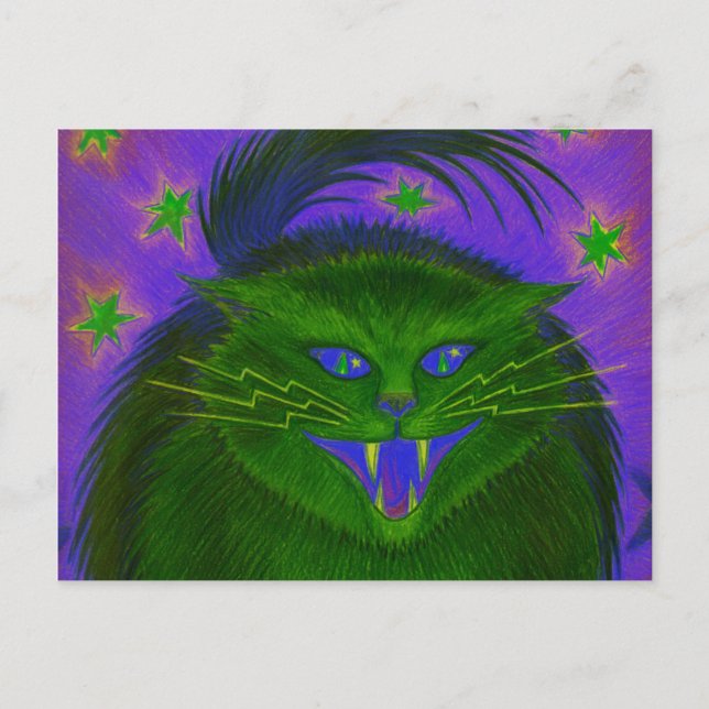 Beängstigend Cat Green Postcard horizontal Postkarte (Vorderseite)