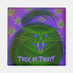 Beängstigend Cat Green 'Trick or Treat?' Kühlschra Magnet