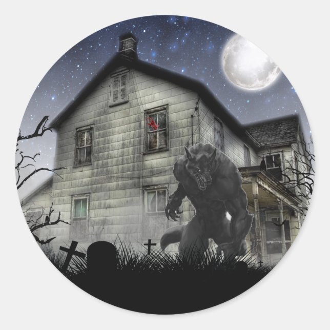Beängstigend Halloween Werewolf Runder Aufkleber (Vorderseite)