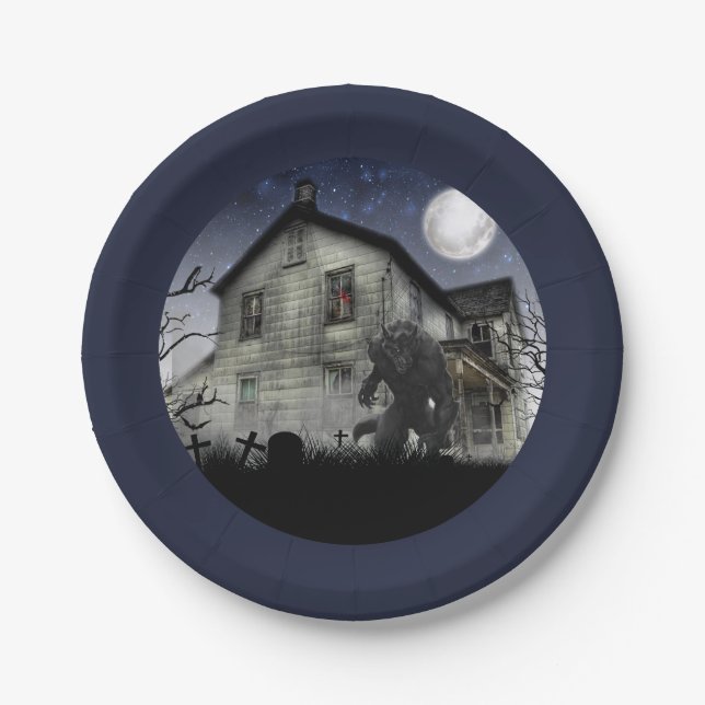 Beängstigend Happy Halloween Werewolf Pappteller (Vorderseite)