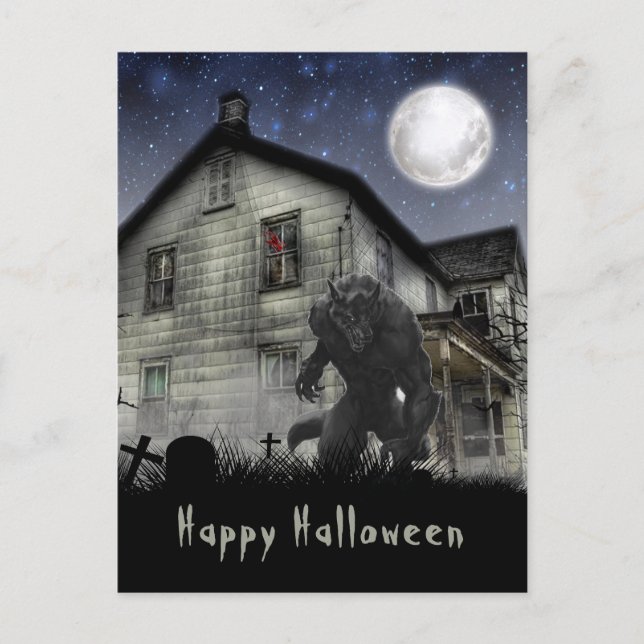 Beängstigend Happy Halloween Werewolf Postkarte (Vorderseite)