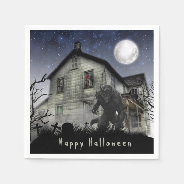 Beängstigend Happy Halloween Werewolf Serviette (Vorderseite)