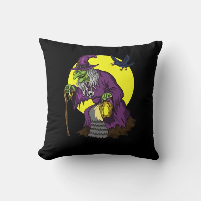 Beängstigend Hexe Spooky Raven Halloween Kissen (Vorderseite)