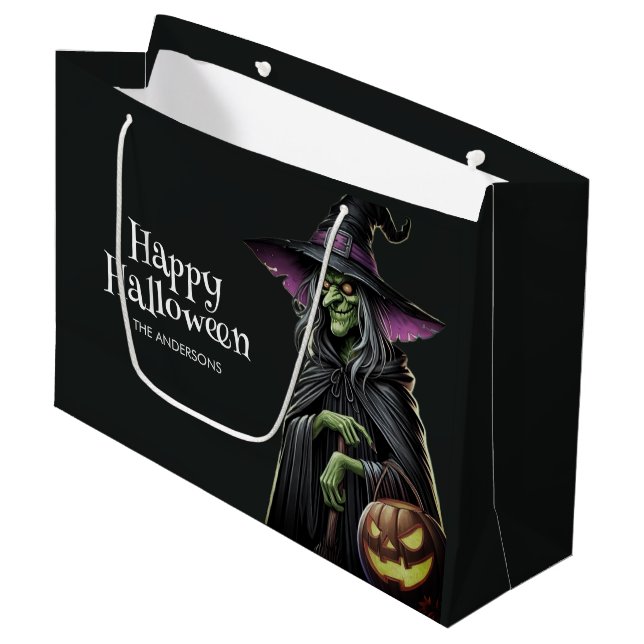 Beängstigend-Hexe-Themed Halloween Große Geschenktüte (Vorderseite Schrägansicht)