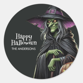 Beängstigend-Hexe-Themed Halloween Runder Aufkleber