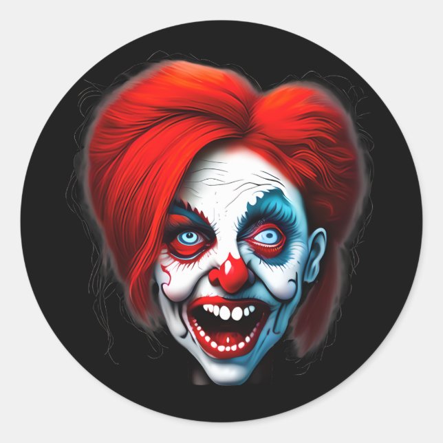Beängstigend lächelnd Red Hair Lady Clown Runder Aufkleber (Vorderseite)