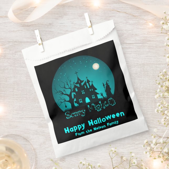 Beängstigend Night Spuk House Grün Halloween Geschenktütchen (Ausgeschnitten)