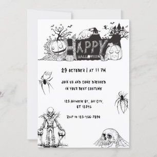 Beängstigend Schwarz-Weiß-Happy Halloween-Party Einladung