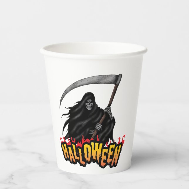 Beängstigend Sensenmann Man Halloween Pappbecher (Vorderseite)