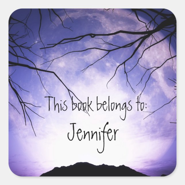 Beängstigend Spook Moon Forest Trees Night Sky Buc Quadratischer Aufkleber (Vorderseite)