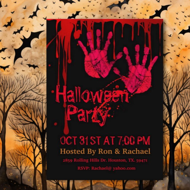 Beängstigend Spooky Bloody Hands Adult Halloween Einladung (Von Creator hochgeladen)