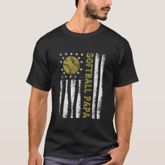 Beängstigend USA Flag Softball Papa Pater T-Shirt