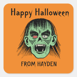 BEÄNGSTIGEND VAMPIRE CUSTOM HAPPY HALLOWEEN STICKE QUADRATISCHER AUFKLEBER