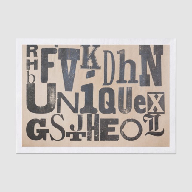 Beängstigende Alphabet-Buchstaben, die "einzigarti Seidenpapier (Vorderseite)