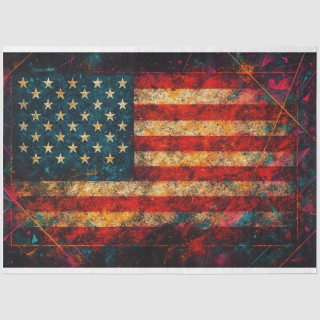 Beängstigende amerikanische Flagge mit Neon Decoup Seidenpapier (Vorderseite)