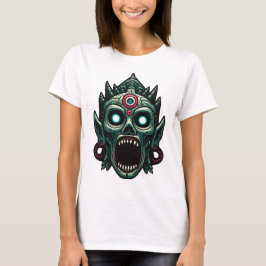 Beängstigende antike Maske mit spöttischen Ausdrüc T-Shirt