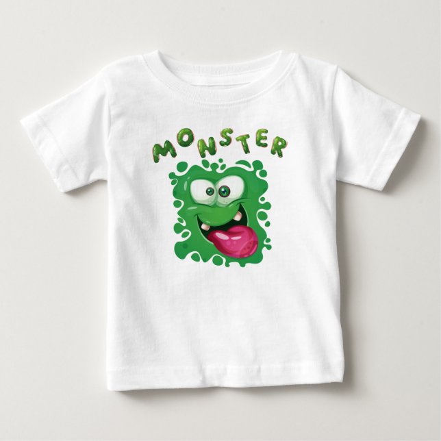 Beängstigende Ausdrücke lustig grünes Monsterfoto Baby T-shirt (Vorderseite)