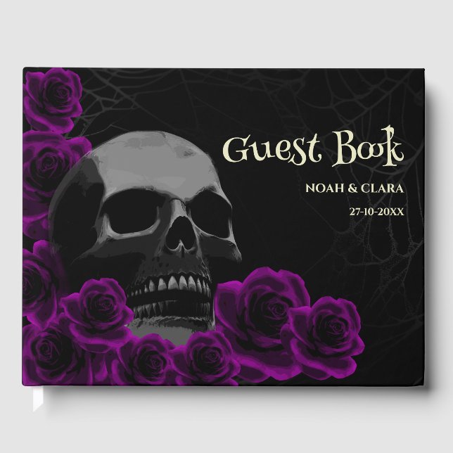 Beängstigende Blumengotik Schädel Lila Rose Hallow Gästebuch (Vorderseite)