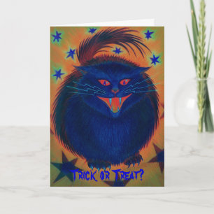 Beängstigende Cat Blue "Trick or Treat?" Grüße Kar Karte
