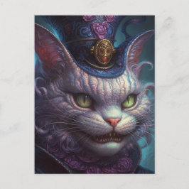 Beängstigende Cheshire-Katze in einem Lila Tophat- Postkarte