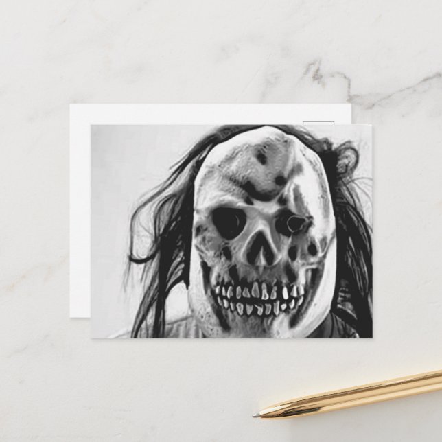 Beängstigende Creepy Mask Feiertagspostkarte (Vorderseite/Rückseite Beispiel)