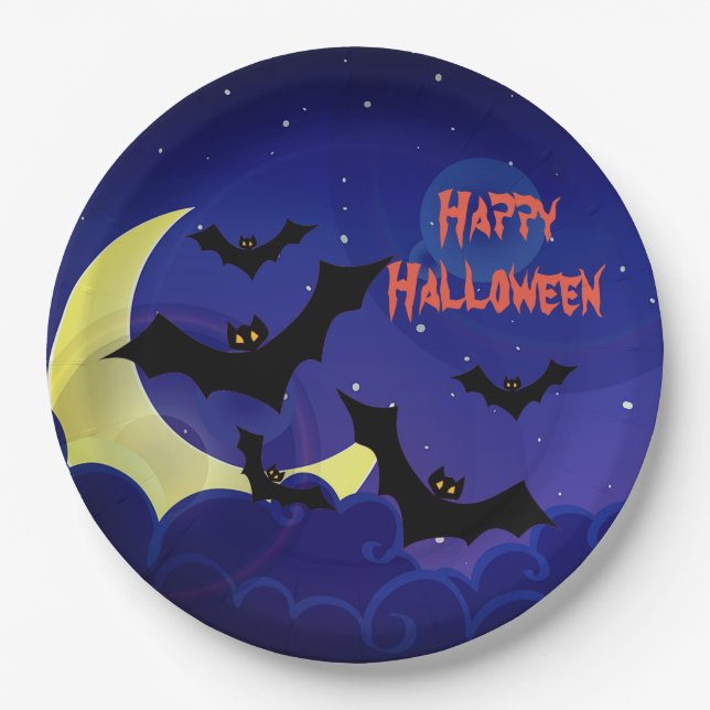 Beängstigende Fledermäuse Happy Halloween Custom P Pappteller (Vorderseite)