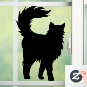 Beängstigende Fluffy Halloween Black Cat Fensteraufkleber