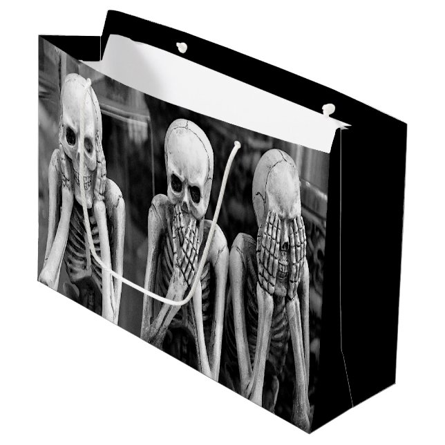Beängstigende Funny Skeletts Halloween-Geschenktas Große Geschenktüte (Vorderseite Schrägansicht)