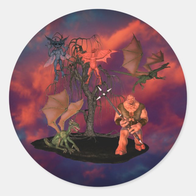 Beängstigende Goblins Kreaturen Ogre Halloween Runder Aufkleber (Vorderseite)