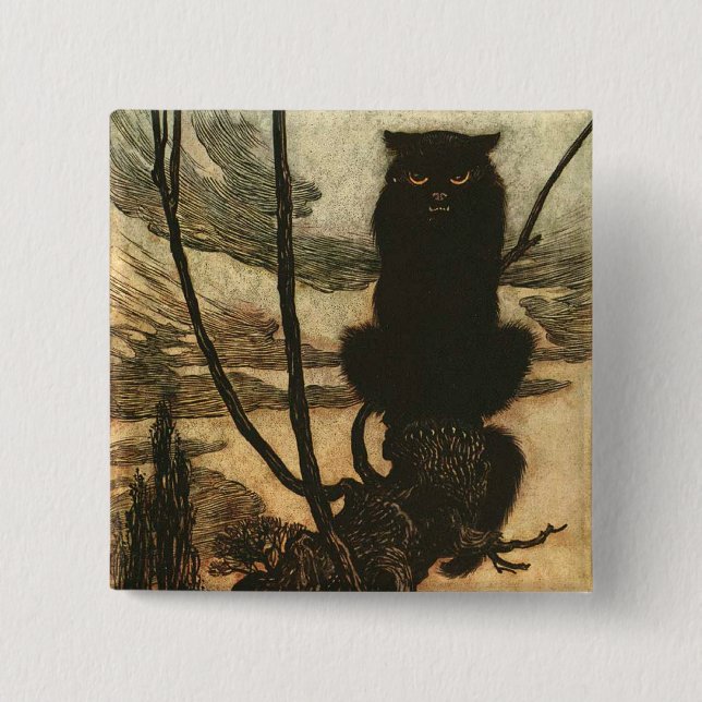Beängstigende Halloween Black Cat Vintag Rackham Button (Vorderseite)