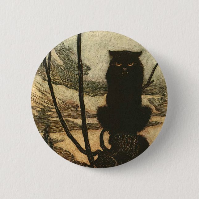 Beängstigende Halloween Black Cat Vintag Rackham Button (Vorderseite)