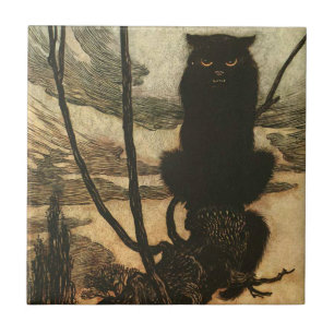 Beängstigende Halloween Black Cat Vintag Rackham Fliese