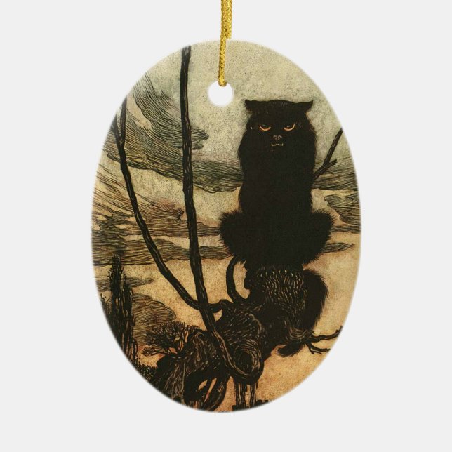Beängstigende Halloween Black Cat Vintag Rackham Keramikornament (Vorne)