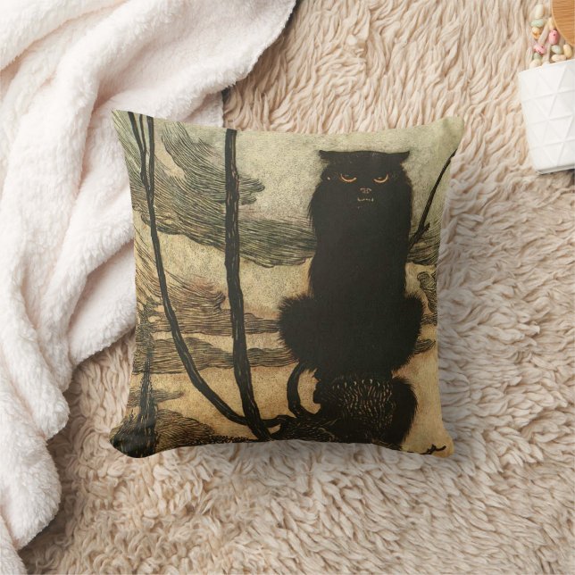 Beängstigende Halloween Black Cat Vintag Rackham Kissen (Decke)
