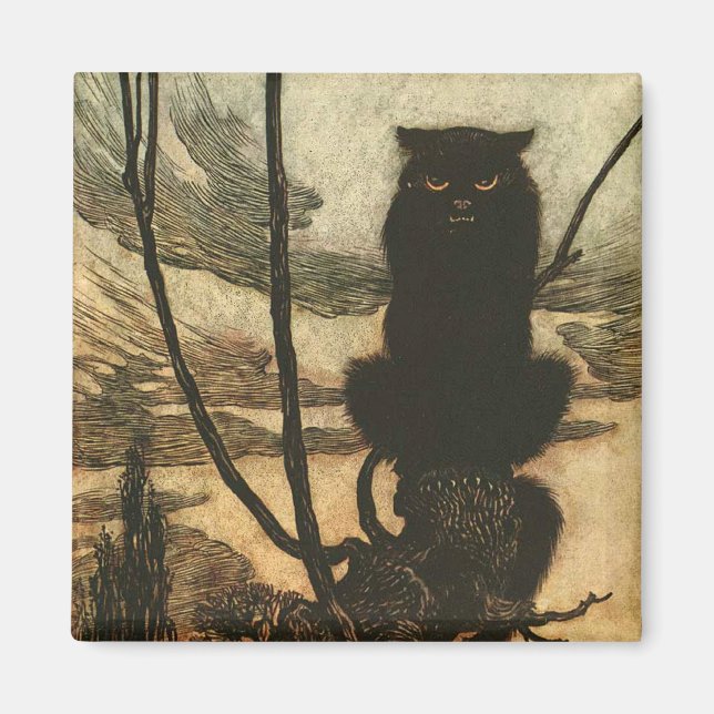 Beängstigende Halloween Black Cat Vintag Rackham Magnet (Vorne)