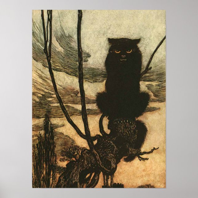 Beängstigende Halloween Black Cat Vintag Rackham Poster (Vorne)