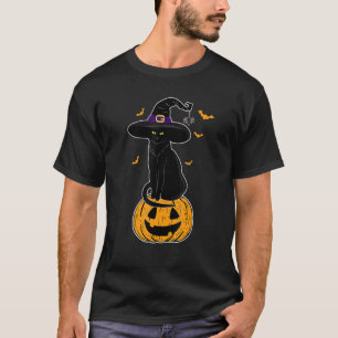 Beängstigende Halloween Black Cat Witch Hat Cat Ei T-Shirt