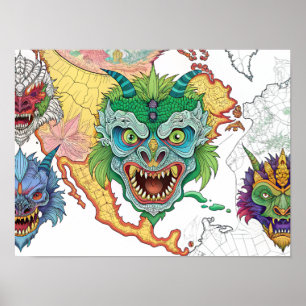 Beängstigende Halloween Face USA Map Poster