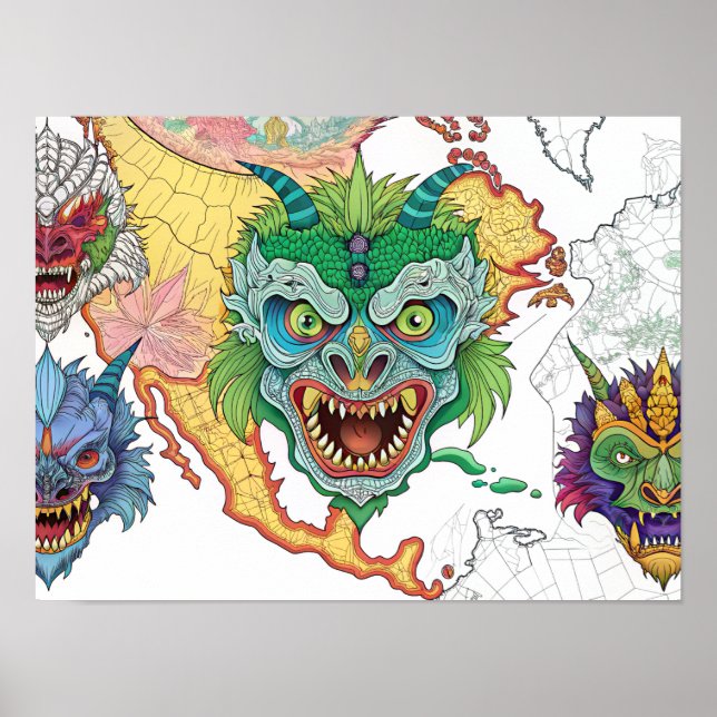 Beängstigende Halloween Face USA Map Poster (Vorne)